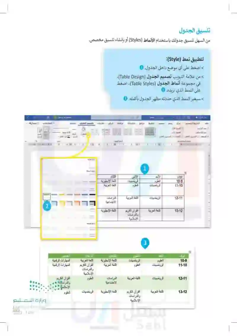 الدرس الأول: إنشاء الجداول وتنسيقها