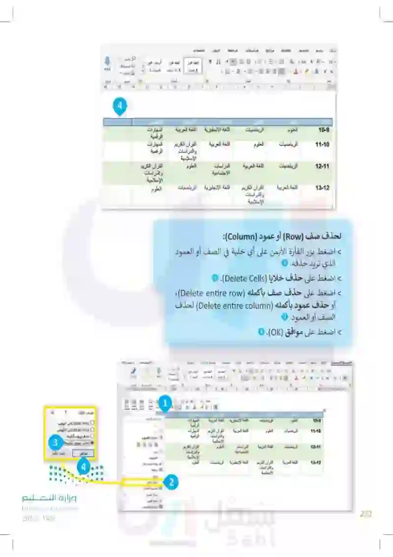 الدرس الثاني: تحرير الجداول
