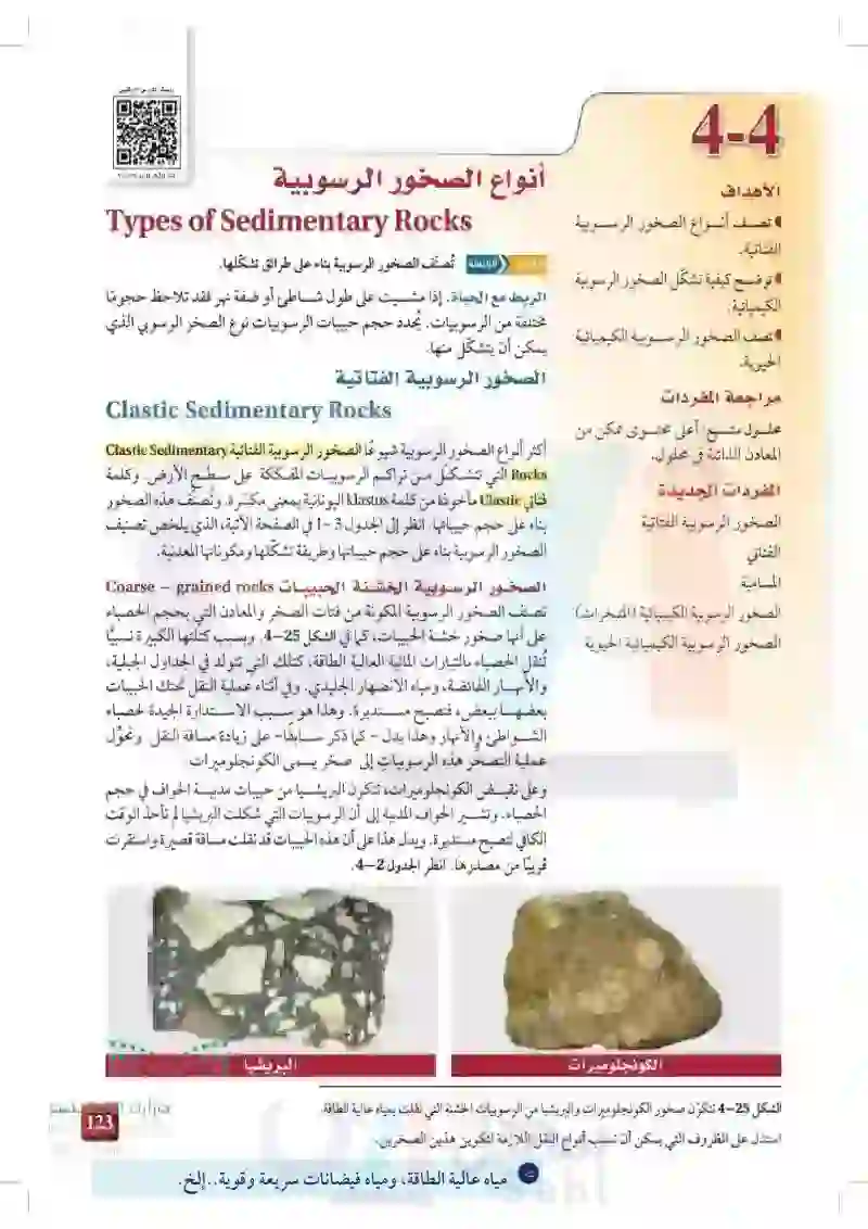 4-4: أنواع الصخور الرسوبية