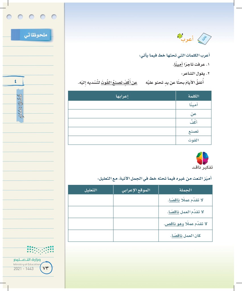 ( لاتقدم عملًا ناقصًا ) النعت في الجملة السابقة