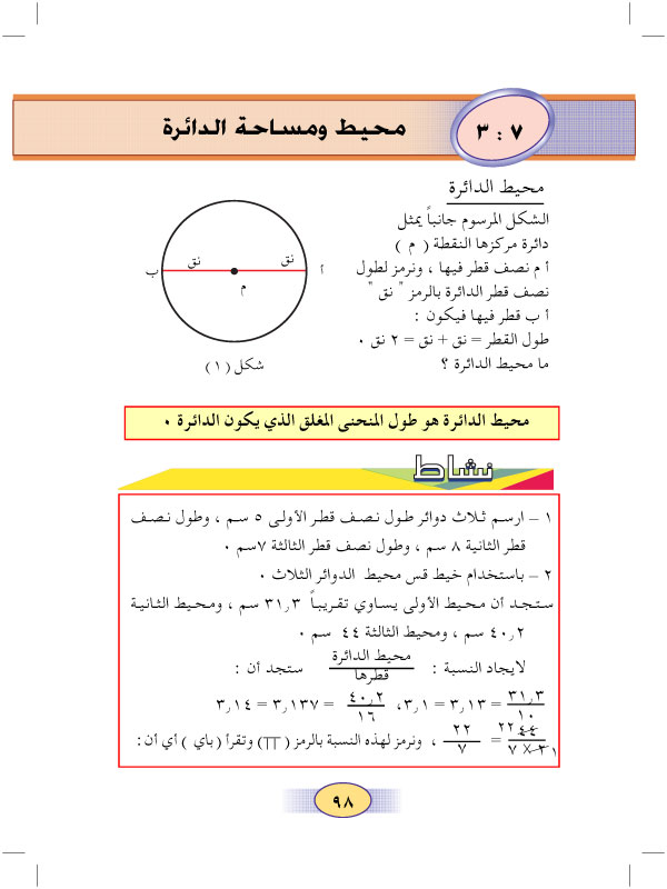 3:7 محيط ومساحة الدائرة