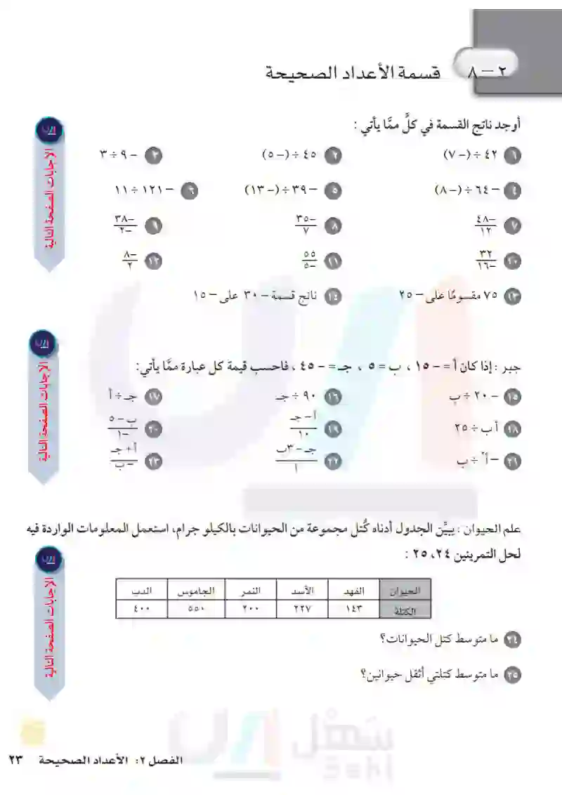 2-8 قسمة الأعداد الصحيحة