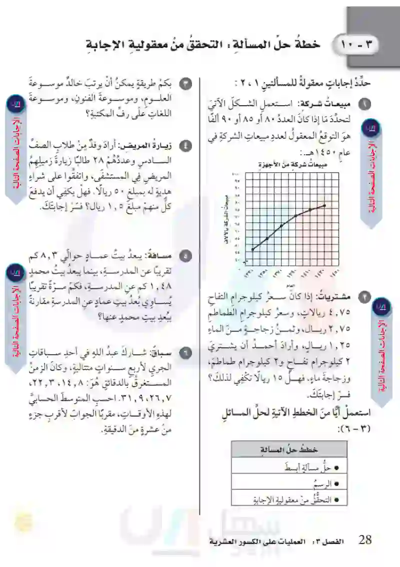 3-10 خطة حل المسألة (التحقق من معقولية الإجابة)