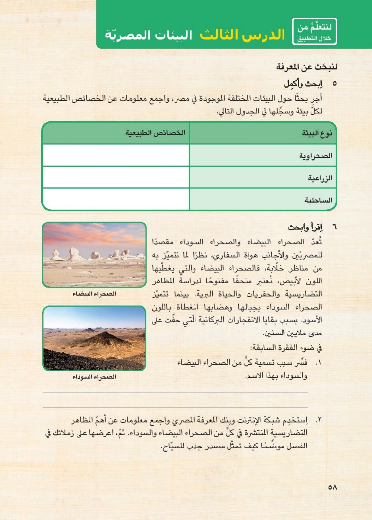 الدرس الثالث: البيئات المصرية