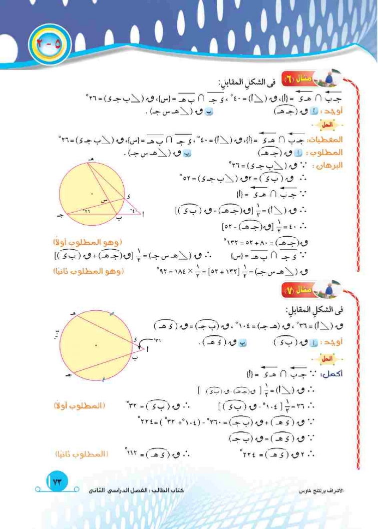 5-2: العلاقة بين الزاويتين المحيطية والمركزية المشتركتين في القوس