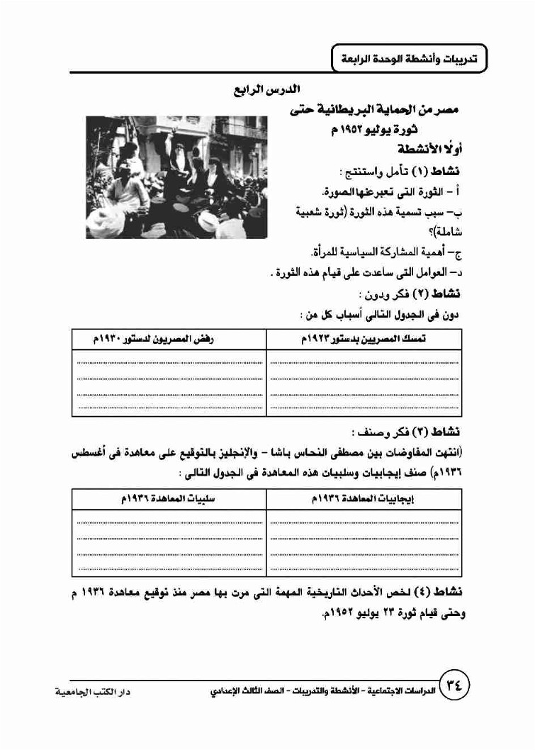 الدرس الرابع: مصر من الحماية البريطانية حتى ثورة يوليو 1952م
