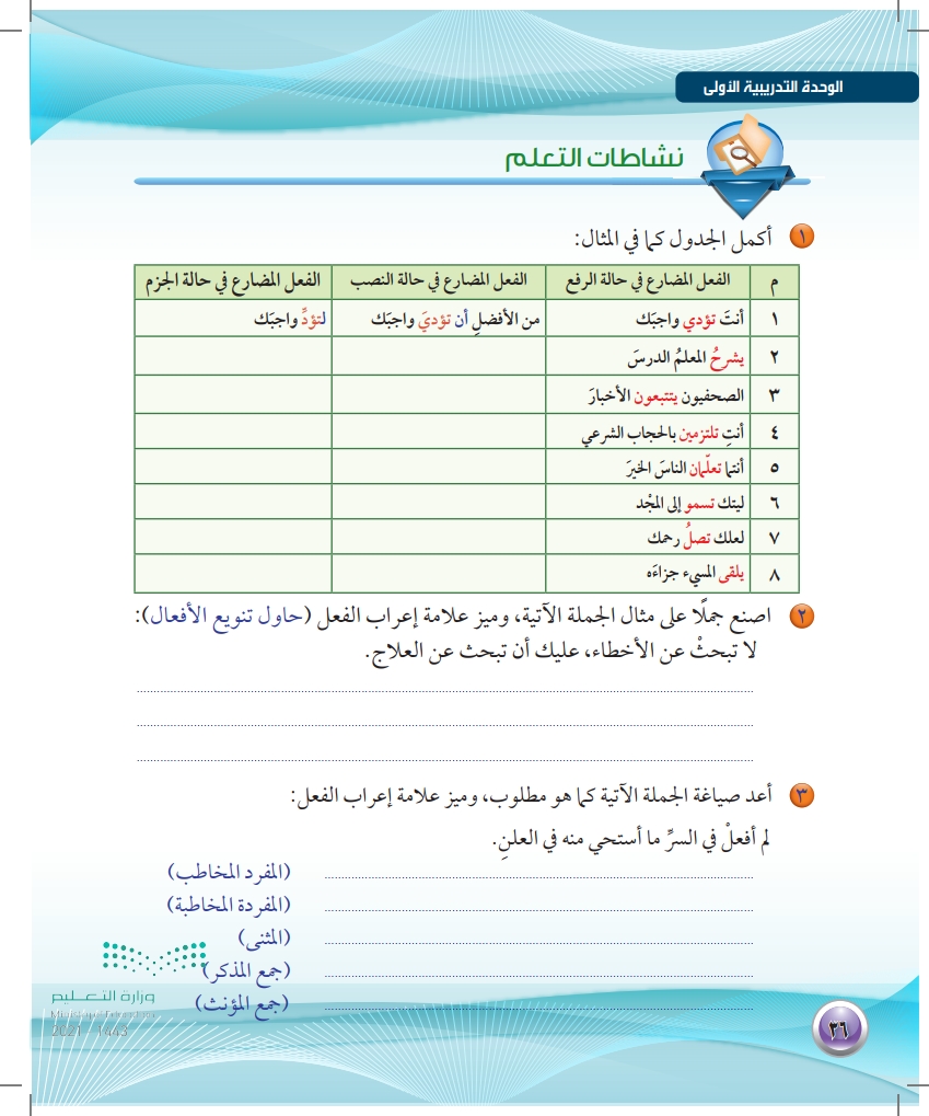 الأطباء لن يتهاونوا عن القيام بواجبهم. علامة نصب الفعل المضارع: