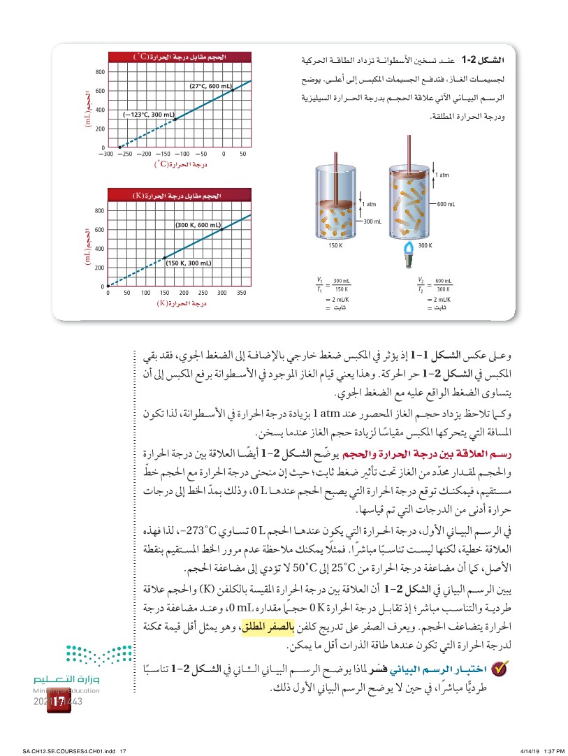 يمكن زيادة ضغط غاز محصور له حجم ثابت اذا