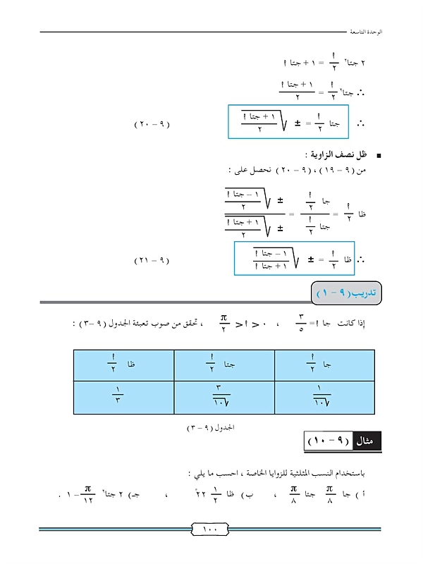 النسب المثلثية لضعف الزاوية ونصفها