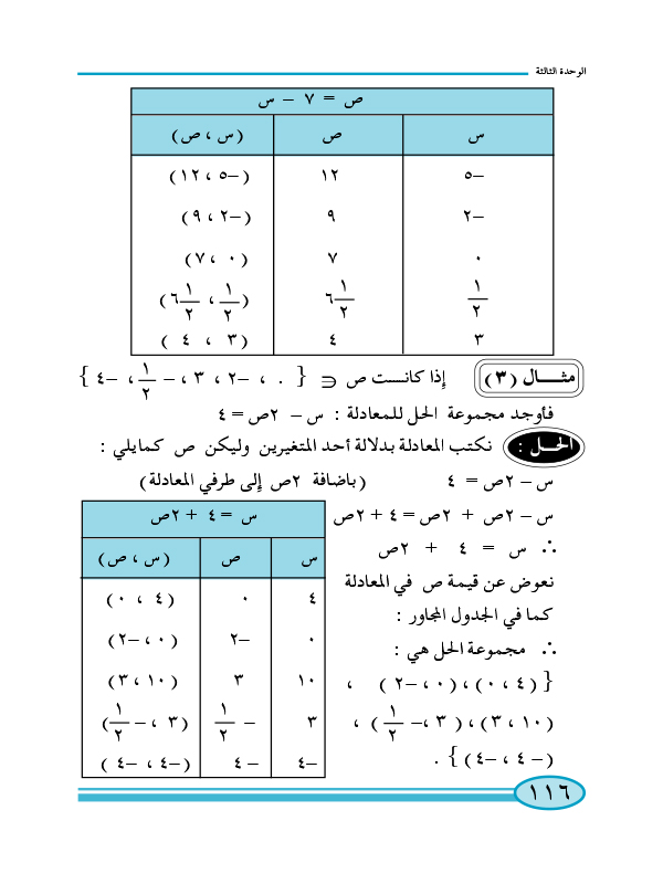 3-1 معادلة الدرجة الأولى ذات متغيرين