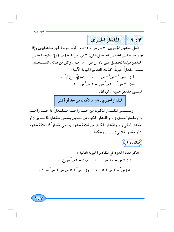 6-3 المقدار الجبري