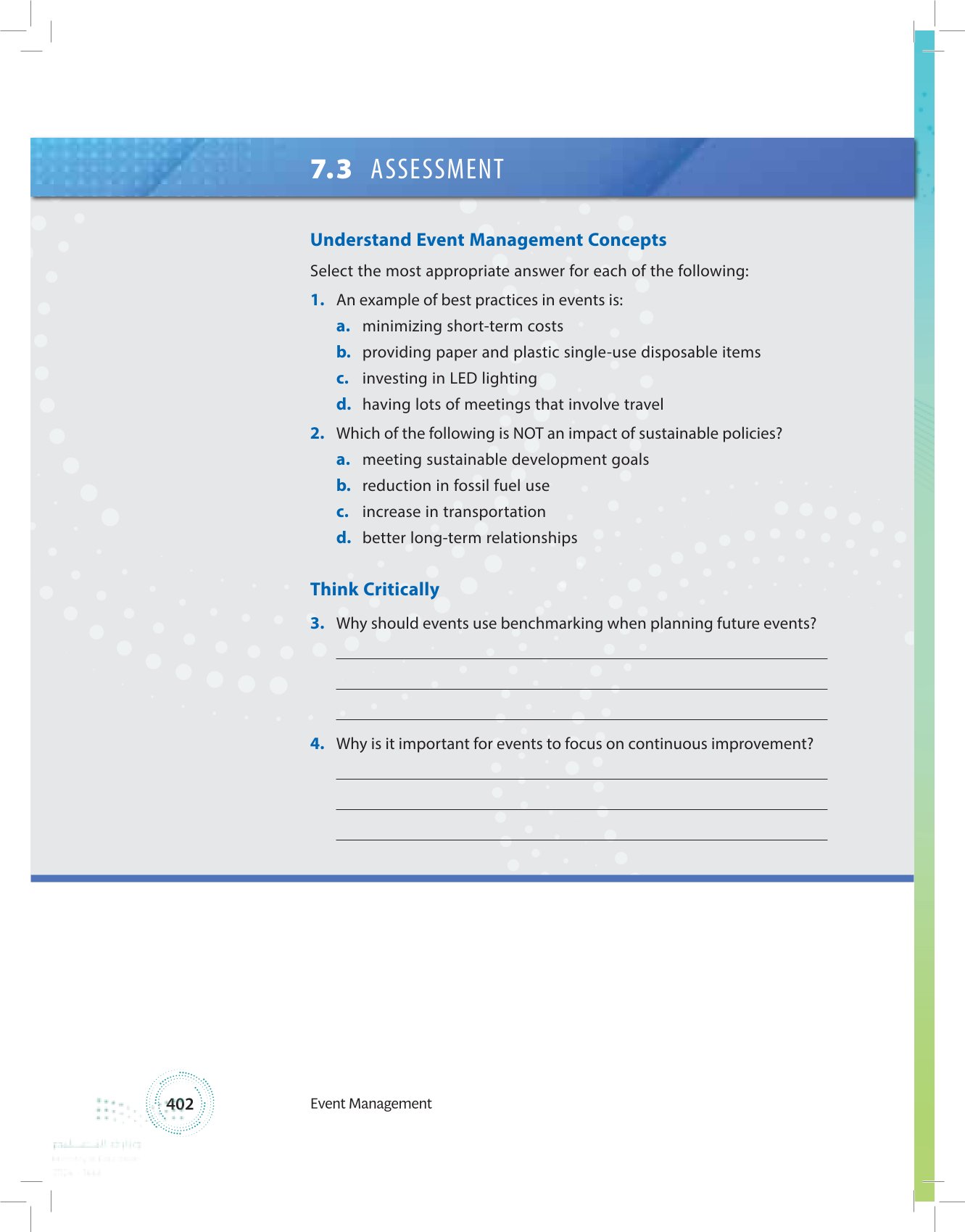 7.3 Best Practices and the Measurement of Sustainable Practices