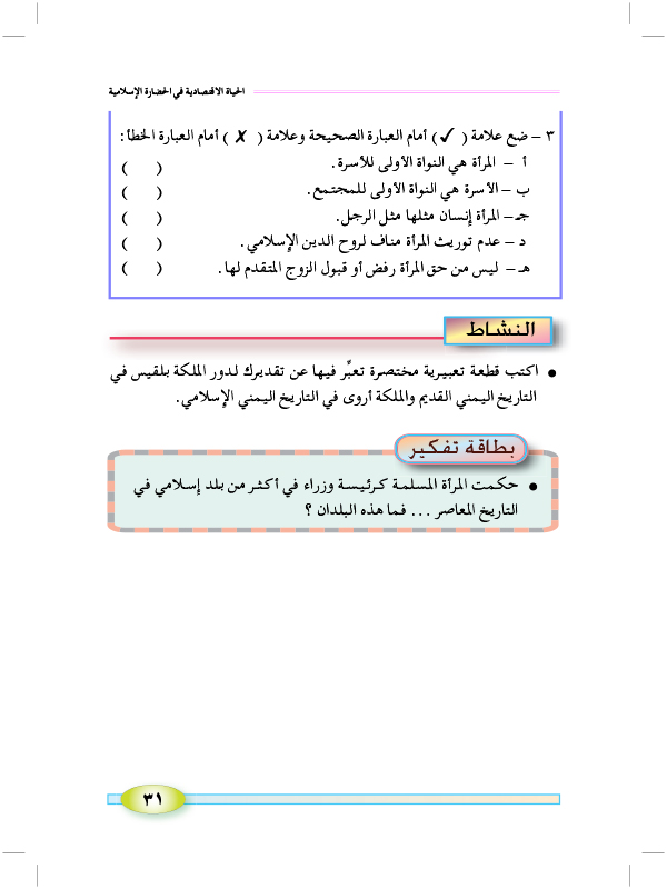 الدرس الرابع : المكانة الاجتماعية للاسرة والمراة في الحضارة الاسلامية