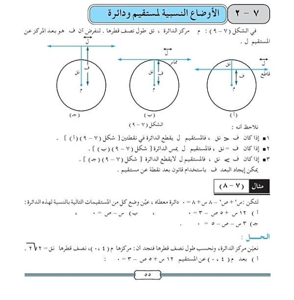 الأوضاع النسبية لمستقيم ودائرة