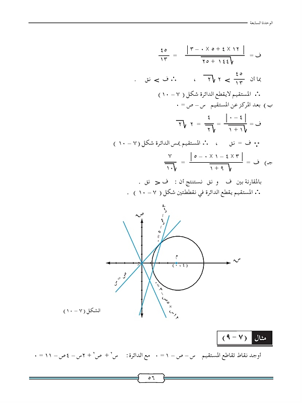 الأوضاع النسبية لمستقيم ودائرة