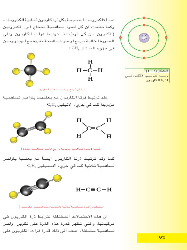 5-6: الأواصر التساهمية لذرات الكاربون في المركبات العضوية