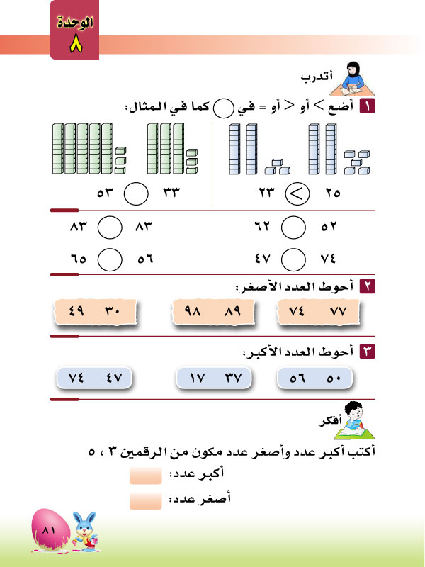 5-8 مقارنة الأعداد ضمن 100