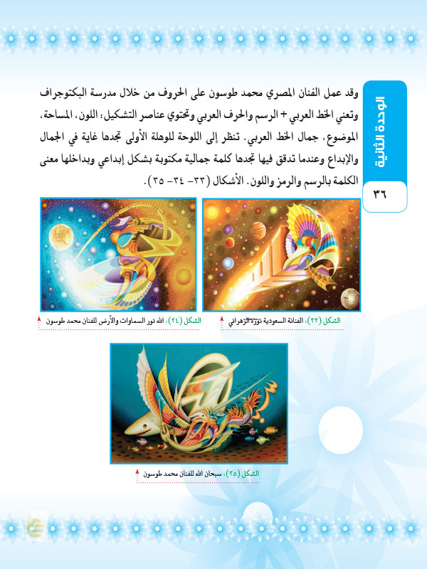 الزخرفة الكتابية آفاق عربية - التربية الفنية الفصل الثاني - ثالث 